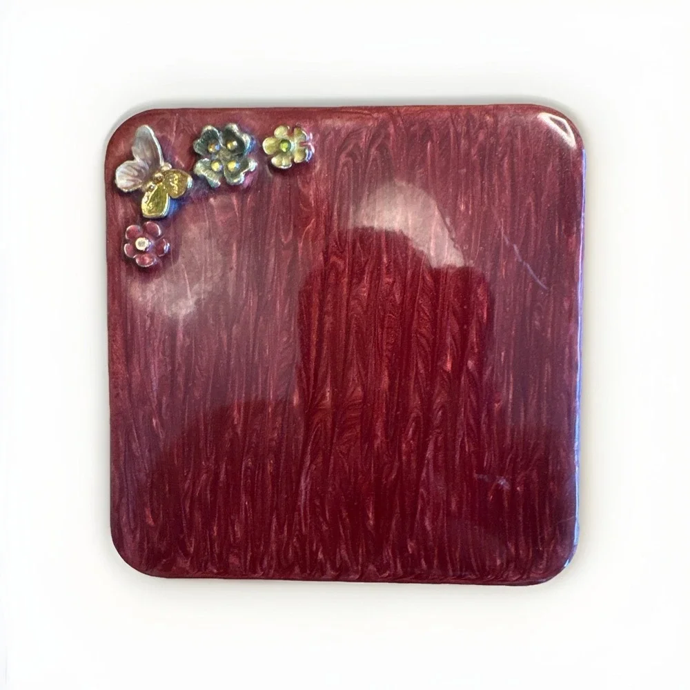 Vintage Mike + Ally RARE Elegant Butterfly Flowers Lacquered Coasters Set of 4